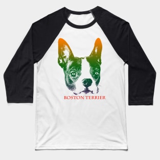 The boston terrier head is Violet, Green, Orange Baseball T-Shirt